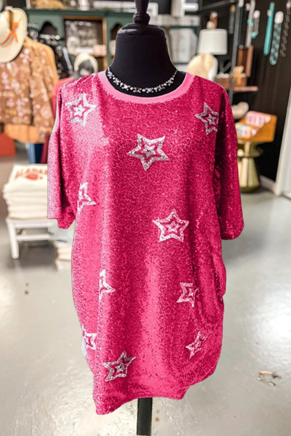 Casual Sequined T-shirt Dress