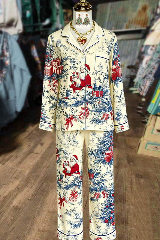 Vintage Christmas Santa Print Pajama Set