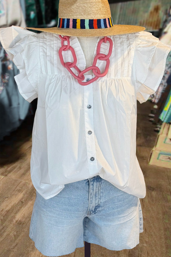 Solid Pleated Flutter Sleeve Top