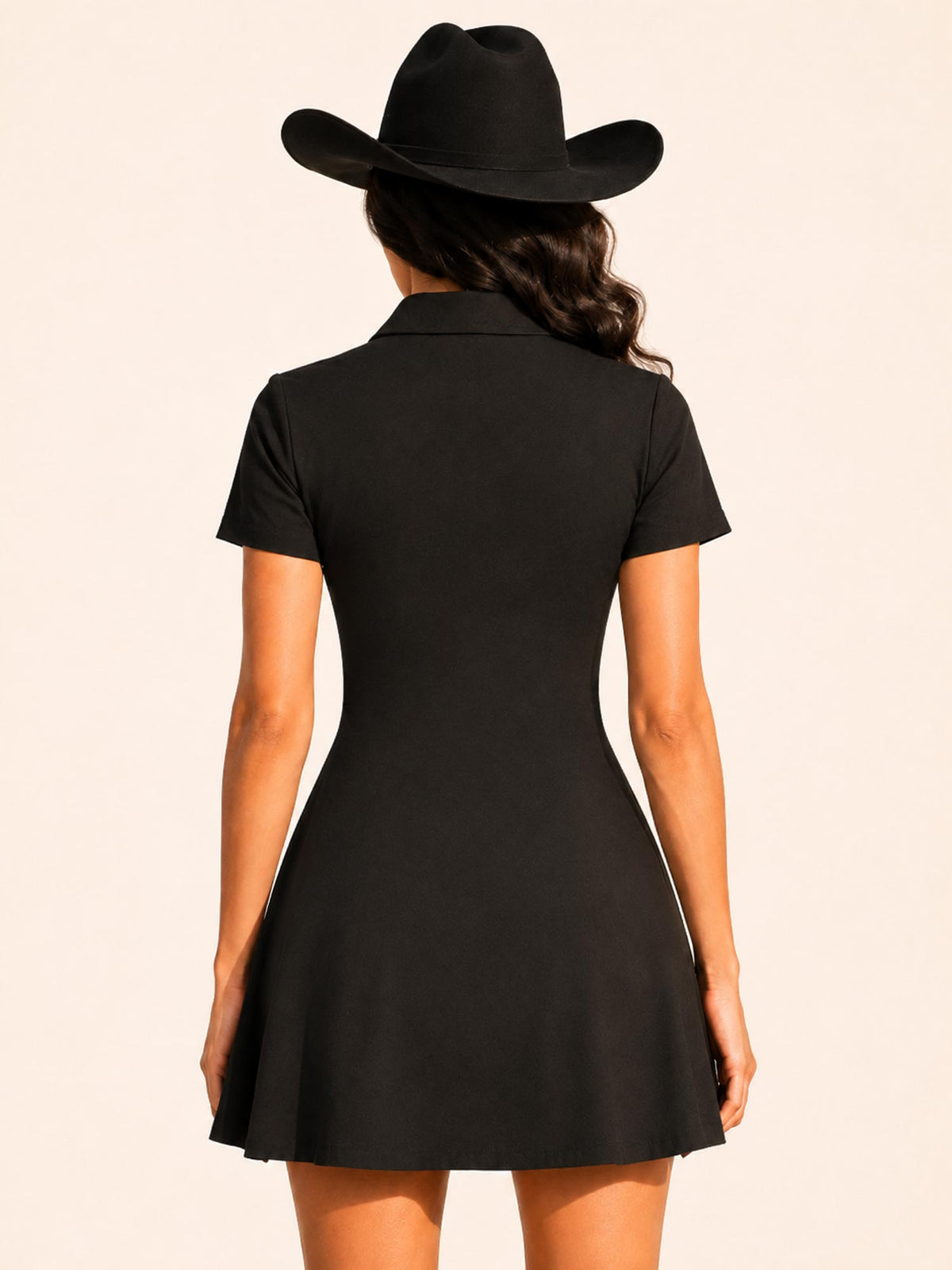 [Embroidery]Gothic Black Rose Embroidered Vintage Button-Down A-Line Mini Dress-100% Cotton