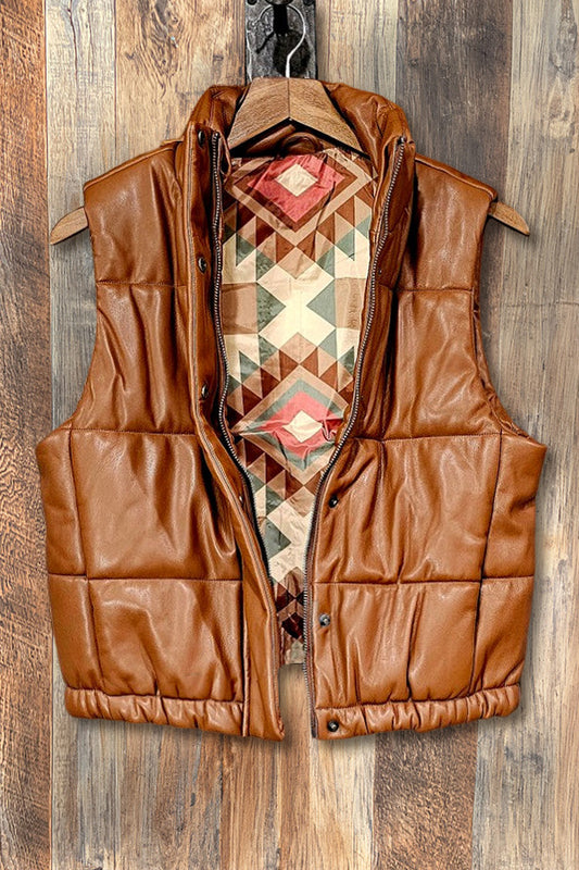 Vintage Western Quilted Faux Leather Vest