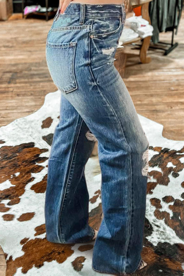 Vintage Washed Ripped Button Jeans