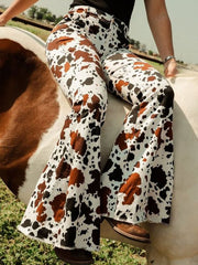 Women's Western Ethnic Cow Print Casual Flared Pants