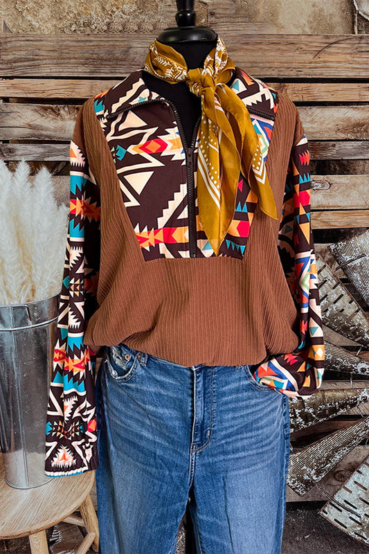 Aztec Patchwork Half Zip Top