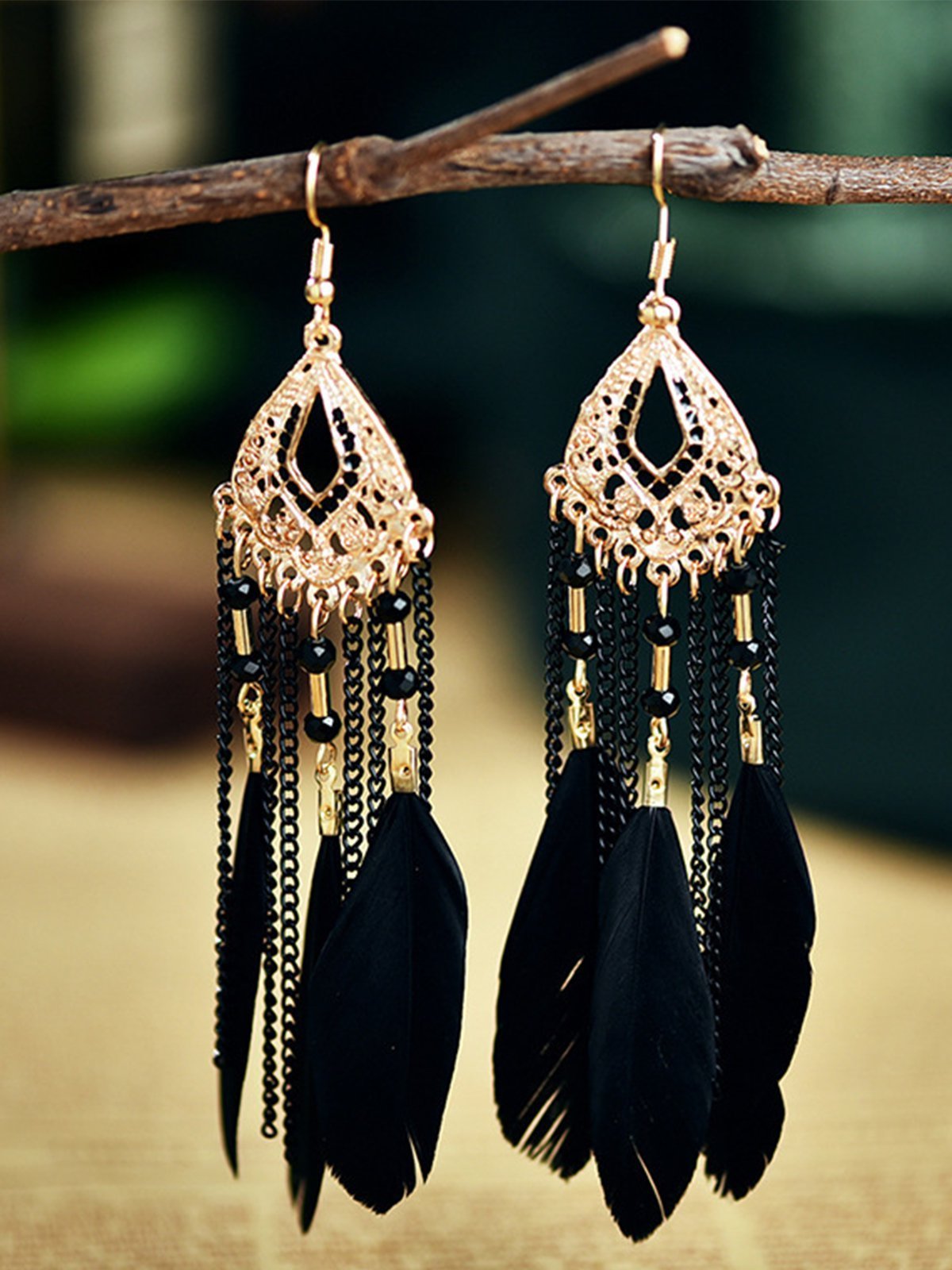 Bohemian Chain Earrings decorated with Feather Earrings