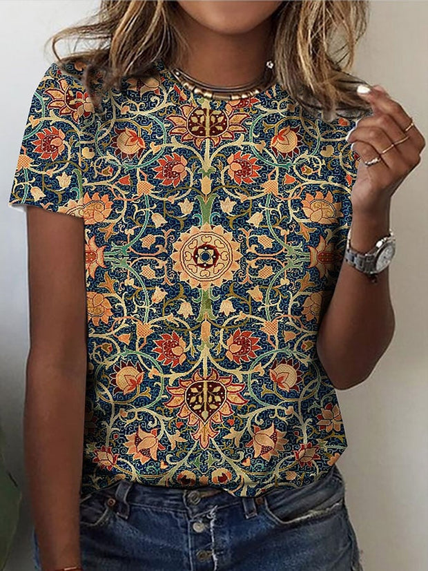 Women's Vintage Floral Print Casual T-Shirt