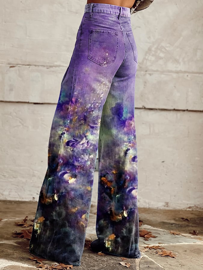 Women's Vintage Oil Painting Floral Wide Leg Pants