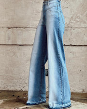 Women's Causal Washed Blue High-waisted Casual Wide Leg Pants
