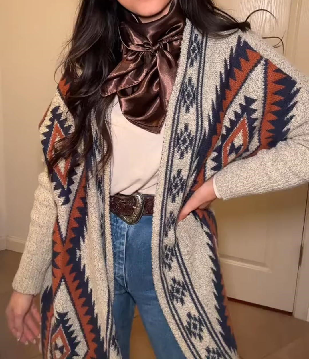 Women's Aztec Knit Printed Cardigan