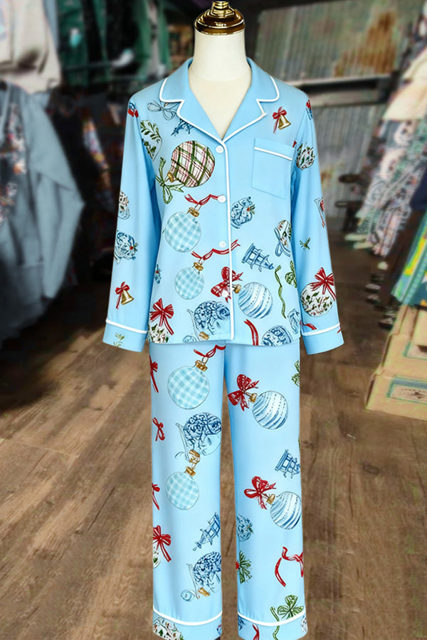 Christmas Ornaments Print Pajama Set