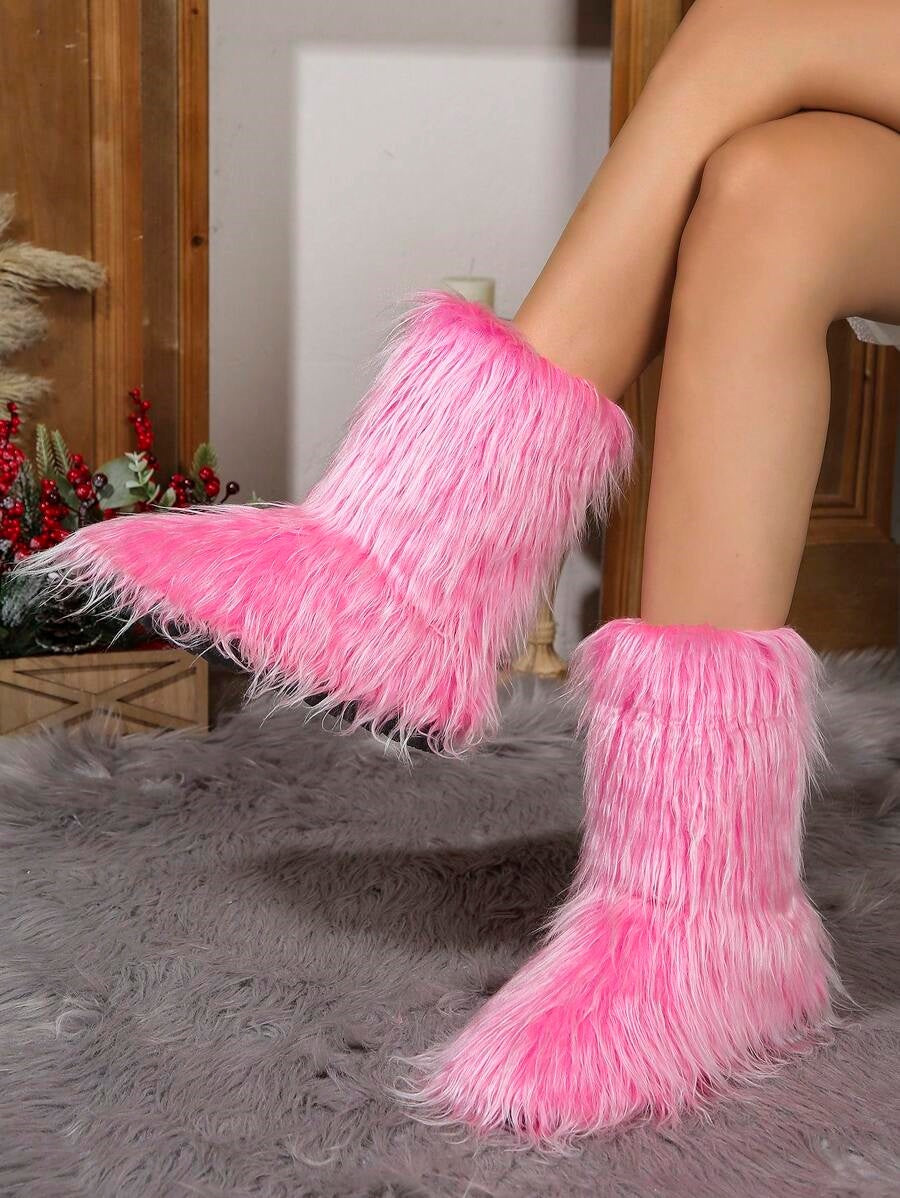 Women's Winter Fluffy Faux Fur Outdoor Ankle Snow Boots