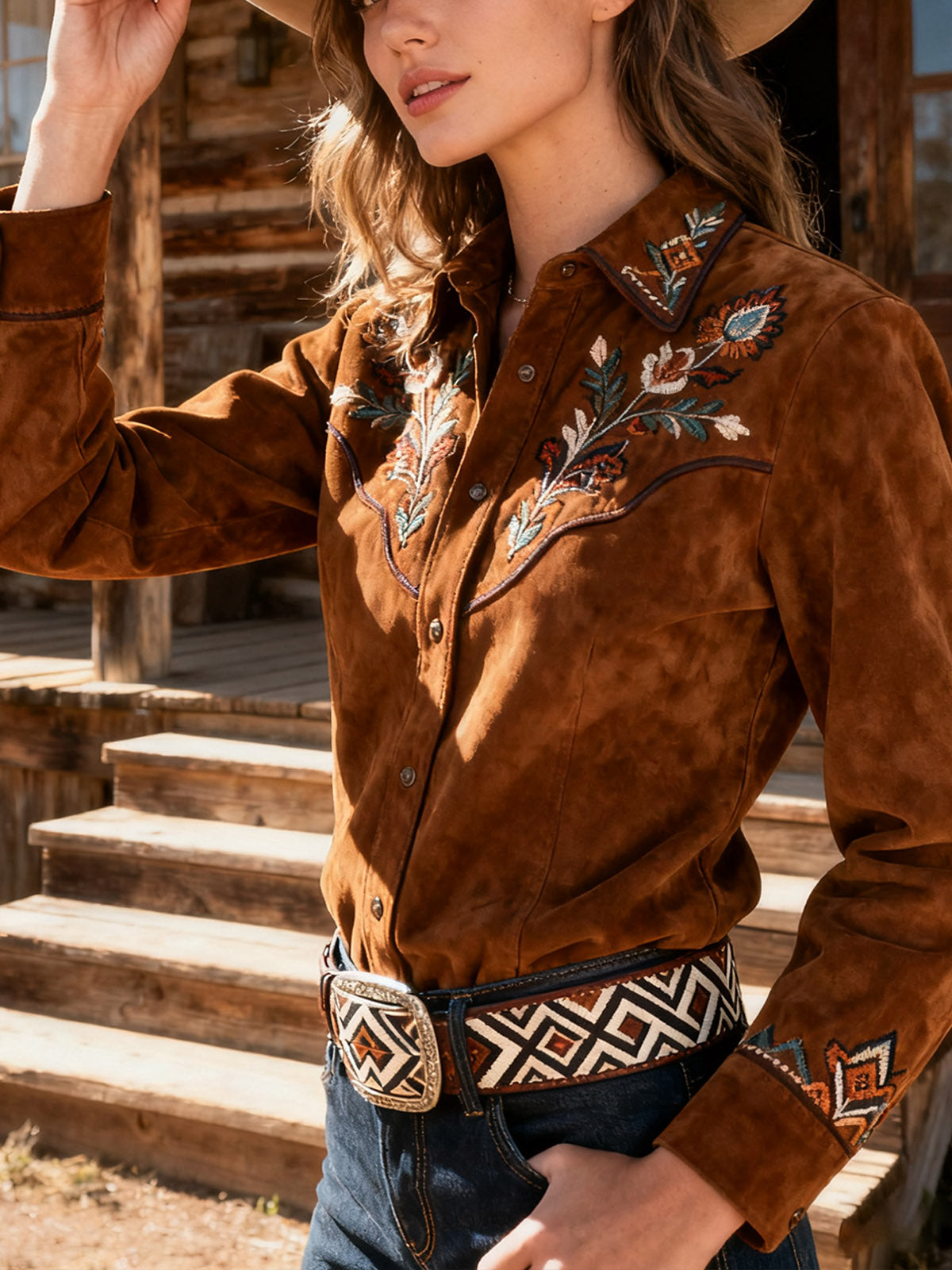 Women's Western Denim Exquisite Long Sleeve Shirt