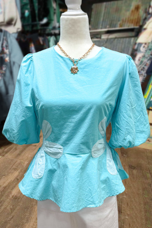 Floral Colorblock Poplin Top