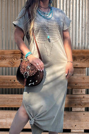 Casual Bull Boot Stitched Tee Dress