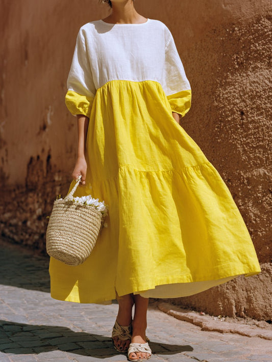 Women's Fashionable Vacation Floral Print Cotton Linen Dress