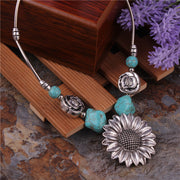 Creative Sunflower Patterns Turquoise Necklace