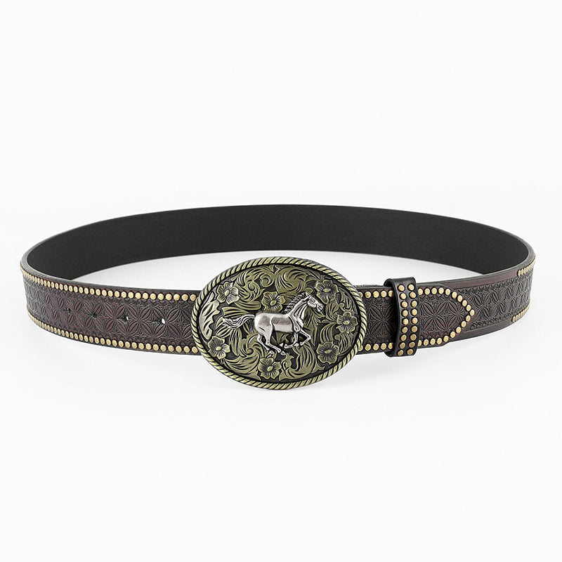 Retro Western Rivet Embossed Belt