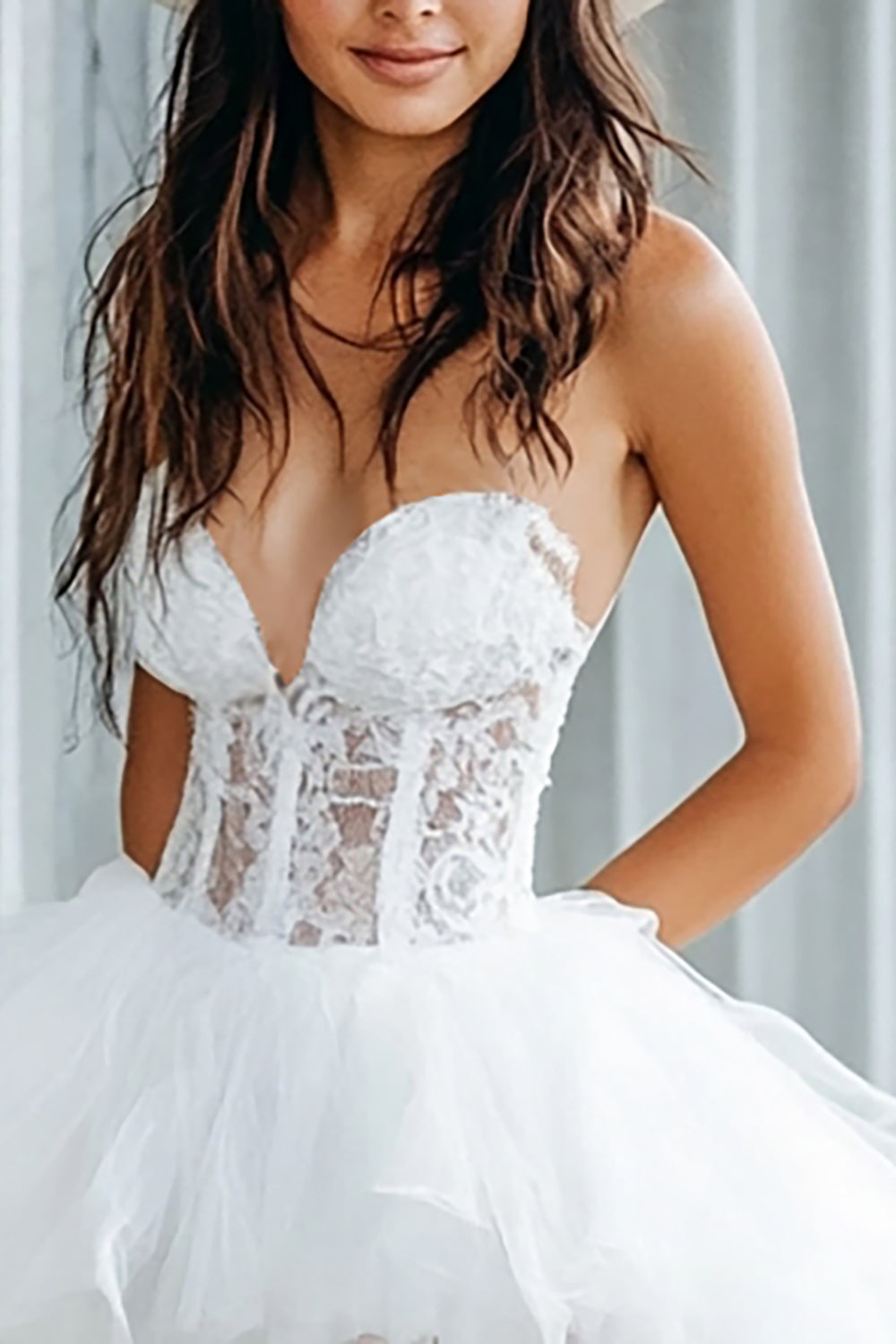 White Corset A Line Tulle Graduation Homecoming Dress with Lace Appliques
