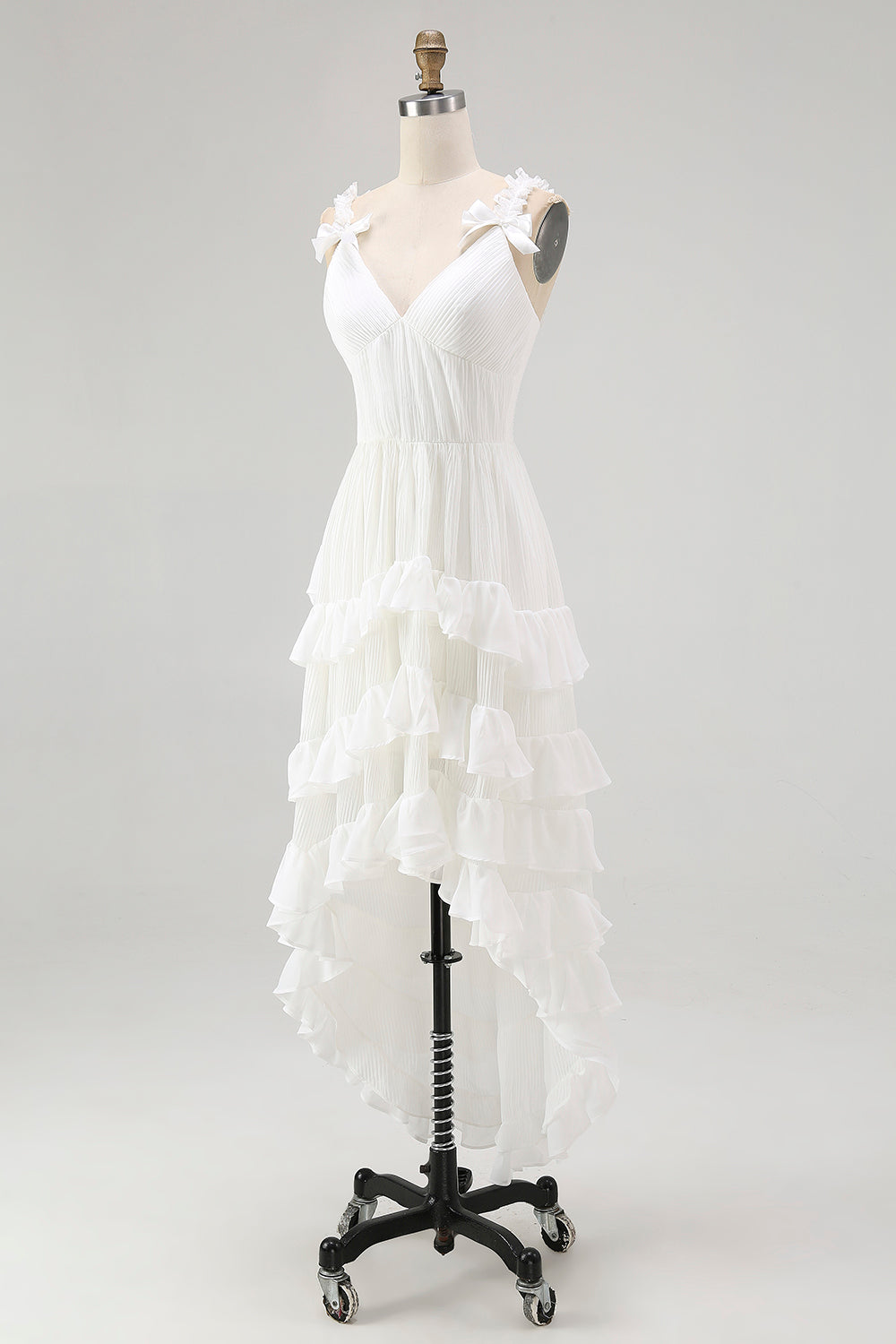 Ivory A Line Ruffled V-Neck High-Low Tiered Western Wedding Dress