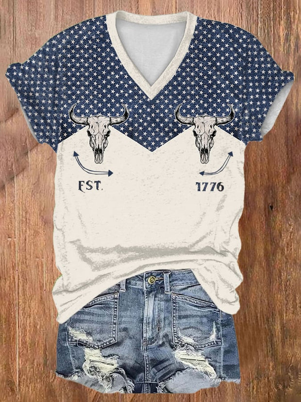 Women's Vintage Independence Day Western Print T-Shirt