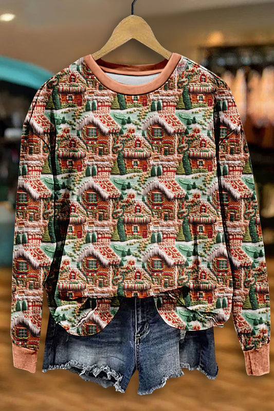 Christmas Cute Gingerbread Houses Print Sweatshirt