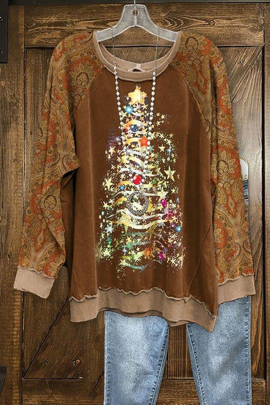 Vintage Christmas Print Long Sleeve Sweatshirt