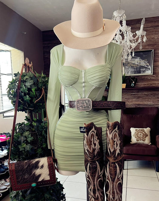 Light Green Pleated Bodycon Dress