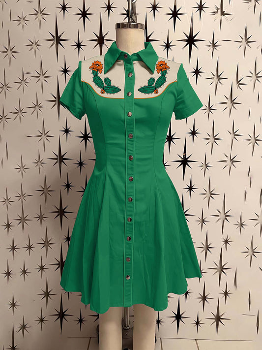 Cactus Printed Shirt Dress