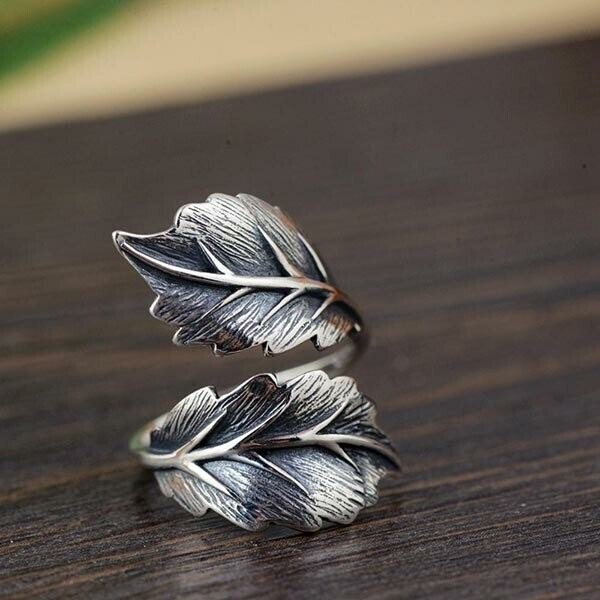925 Sterling Silver Leaf Adjustable Ring