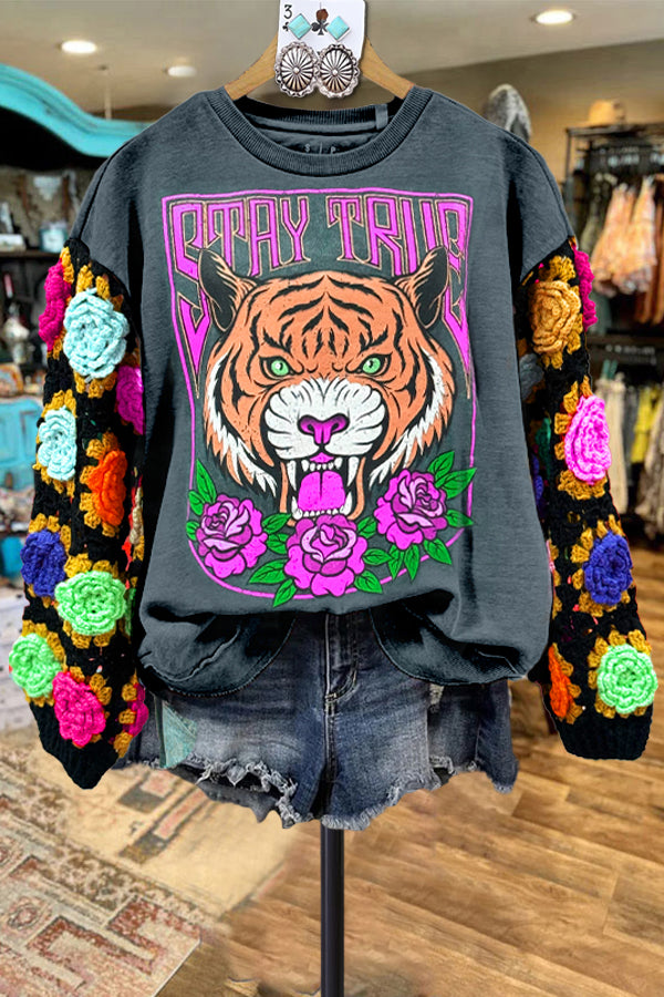 Flower Contrast Tiger Sweatshirt