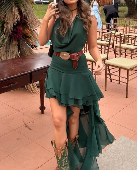 Halter Ruffle Irregular Backless Dress