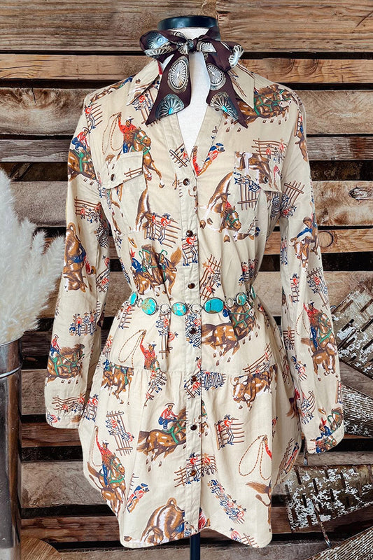 Vintage Western Rodeo Print Dress