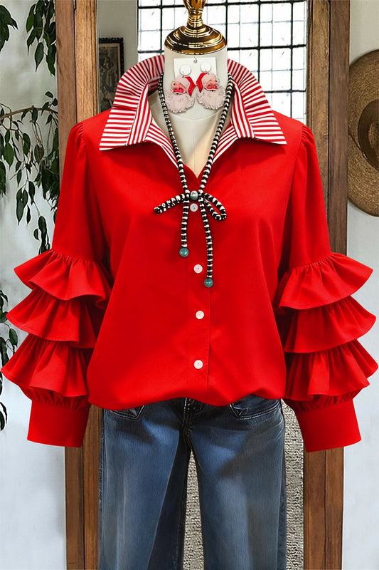 Classic Striped Ruffle Blouse