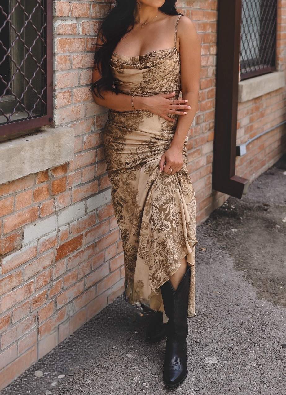 Vintage Floral Strapless Maxi Dress