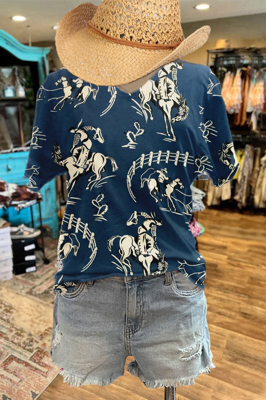 Dramatic Bronco Print Western Tee