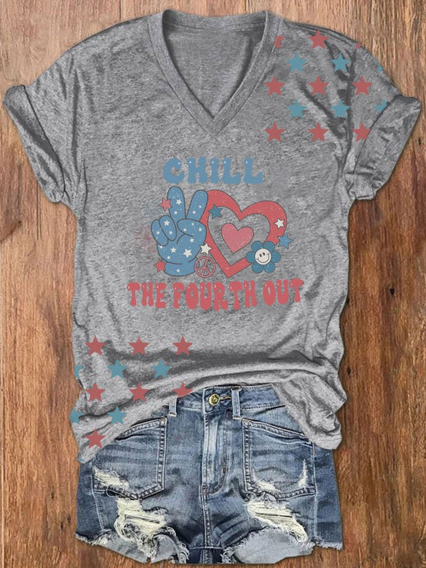 Women's Chill The Fourth Out Print V-Neck T-Shirt