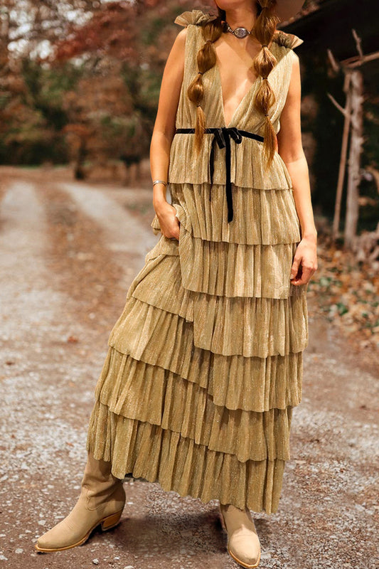 Beautiful Split Ruffled V-Neck Dress