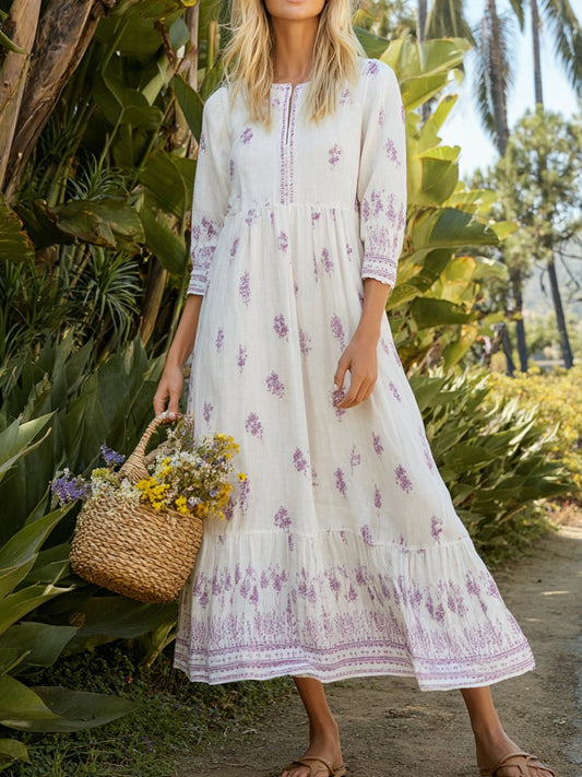 Women's Fashionable Vacation Floral Print Cotton Linen Dress