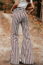 Retro Striped Print Flared Trousers