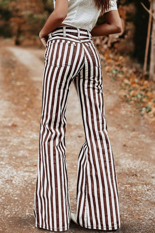 Retro Striped Print Flared Trousers