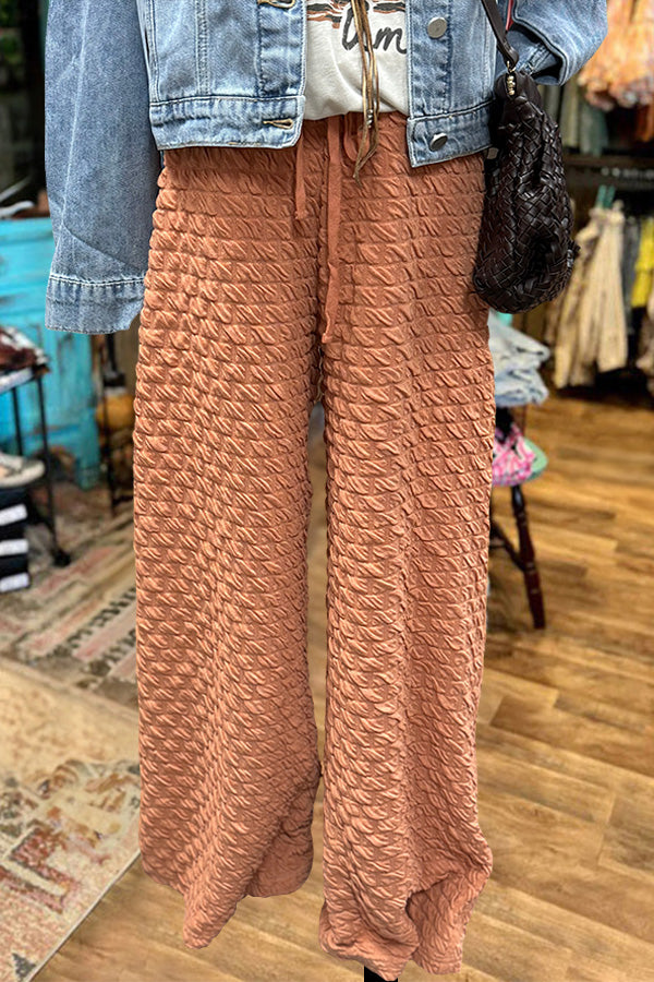 Textured Wide-leg Casual Pants