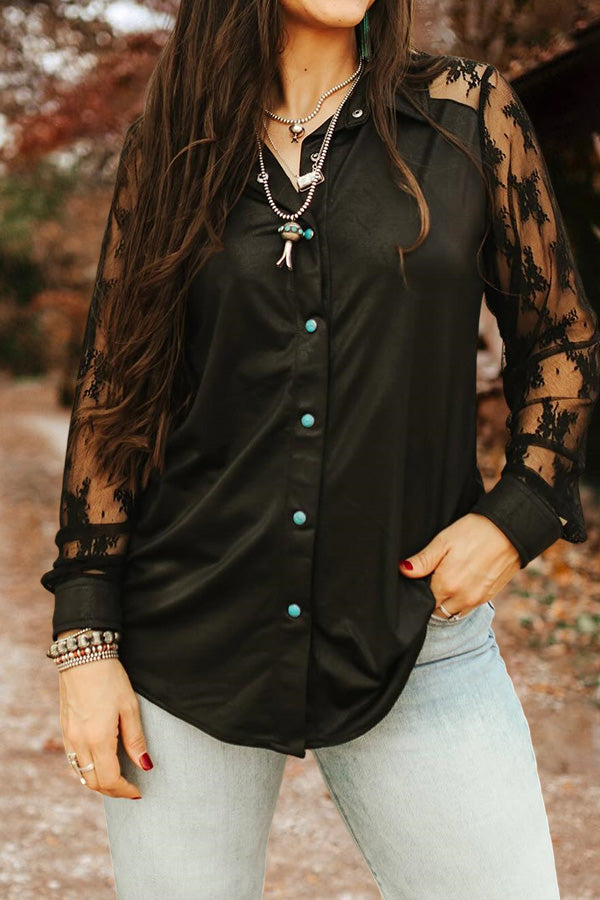 Lace Panel Button Down Shirt