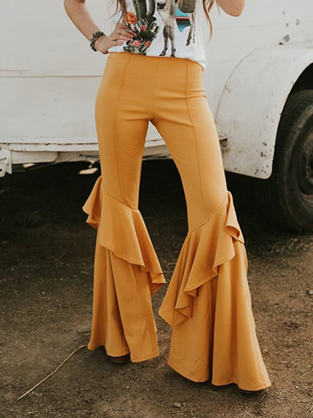 Women's Vintage Western Ruffled Flared Trousers