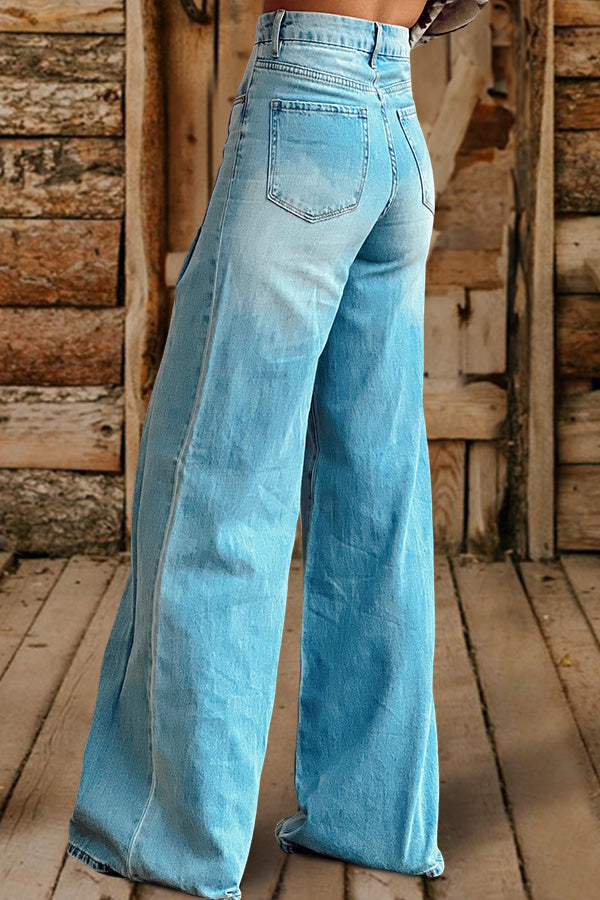 Vintage Washed High Waist Wide Leg Jeans