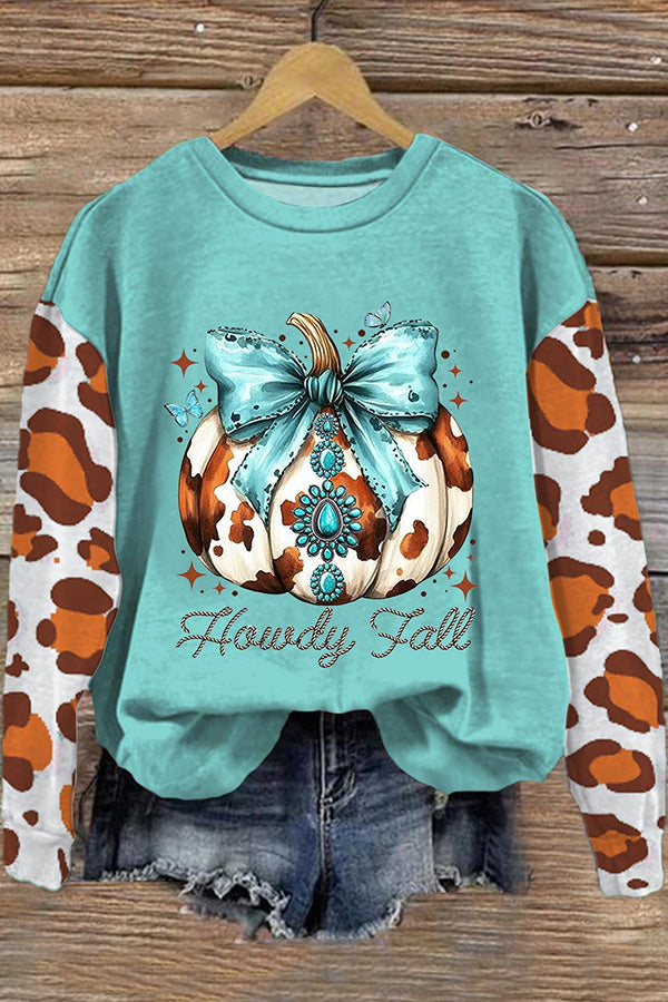 Western Pumpkin Round Neck Sweatshirt