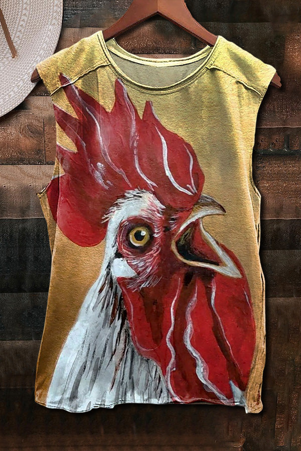 Retro Rooster Print Vest