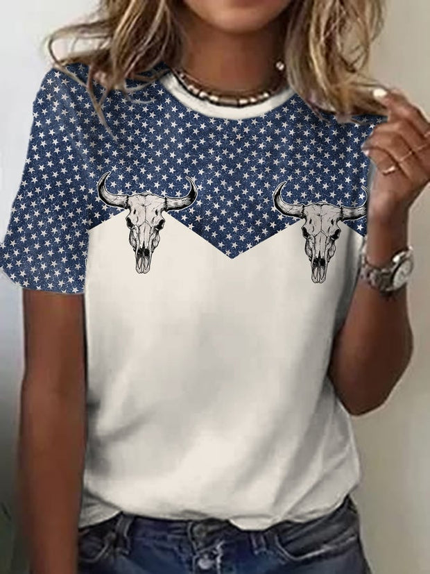 Women's Vintage Western Independence Day Print Casual T-Shirt