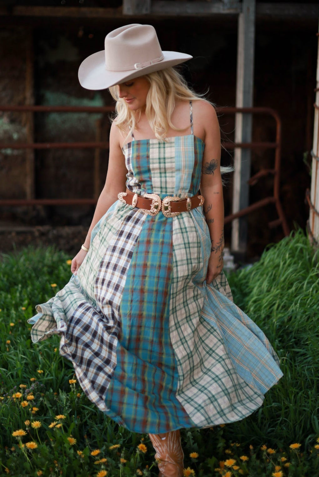 Sagebrush Plaid Maxi Dress - Mint