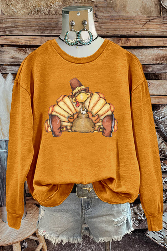 Cute Thanksgiving Turkey Print Sweatshirt