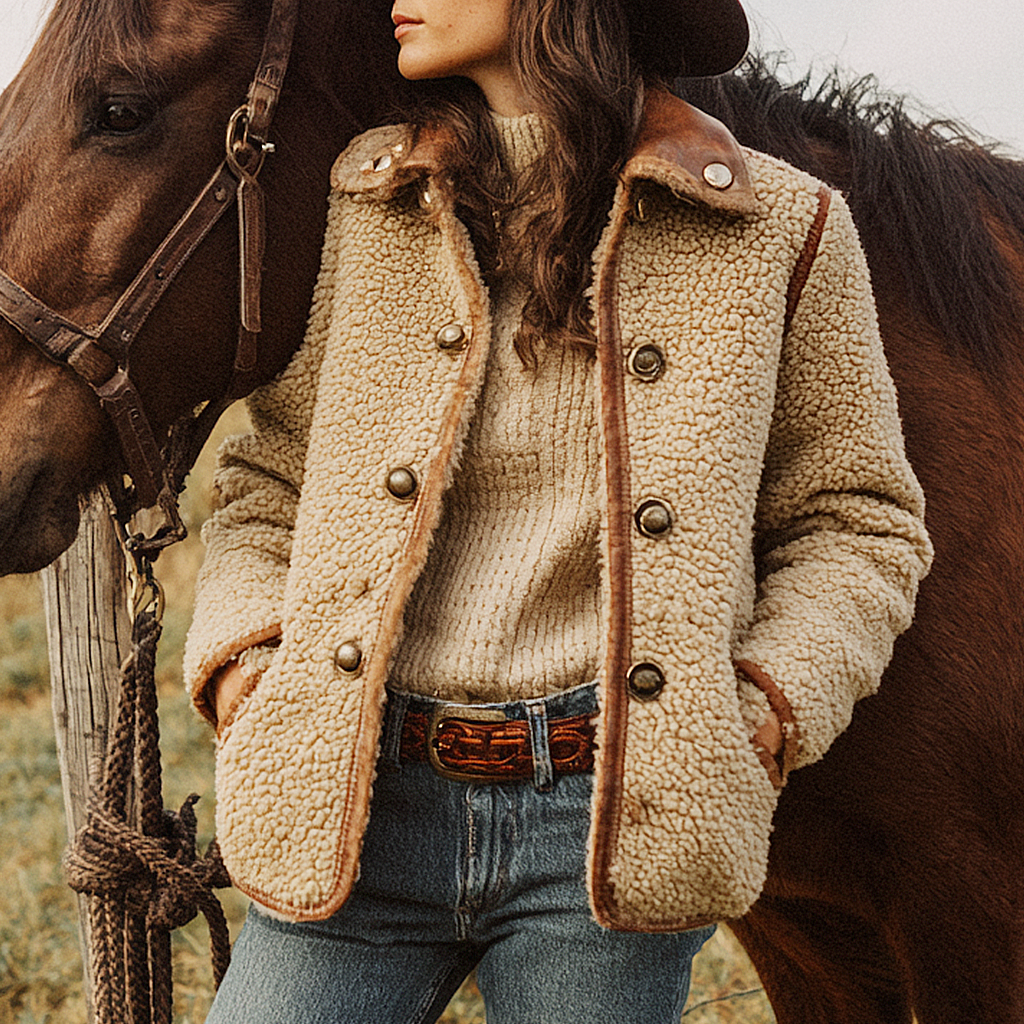 Women's Make Old Lambskin Collar Patchwork Suede Jacket